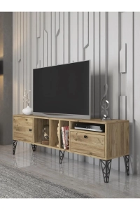 Cercei 160 Cm Metal Ayaklı Tv Ünitesi - Atlantik Çam / Siyah